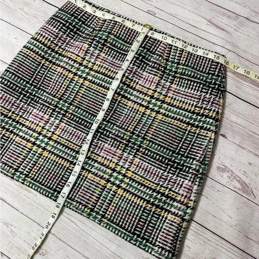 LOFT Plaid Wool Blend Mini Skirt Dark Academia Preppy Twee 8P Green Multi - Picture 8 of 8